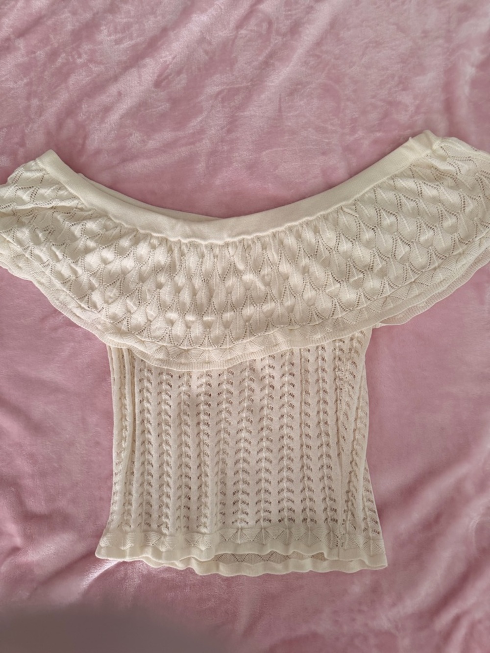 Guess Off-Shoulder Knit Top in Cream